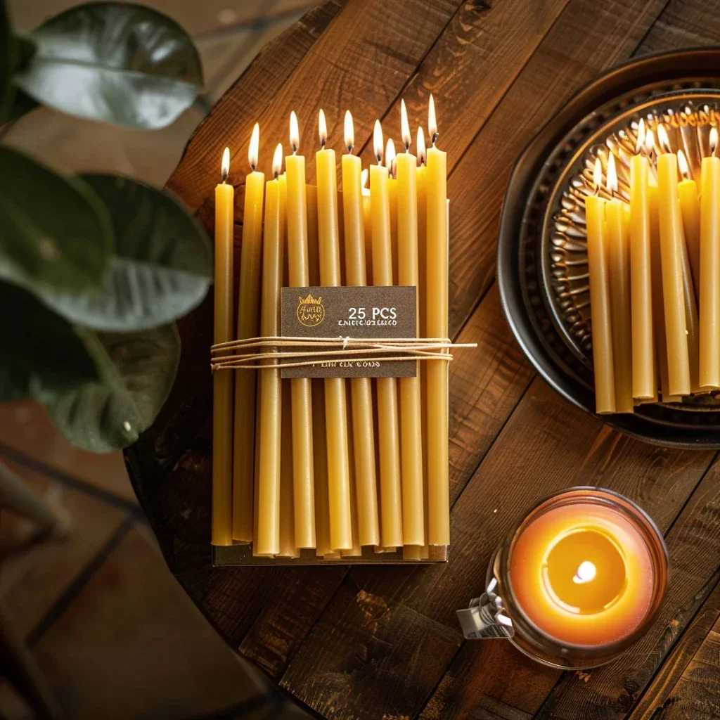 Beeswax Taper Candle - 25 SZTUK/1 PAKIET Świeca chanukowa Naturalny