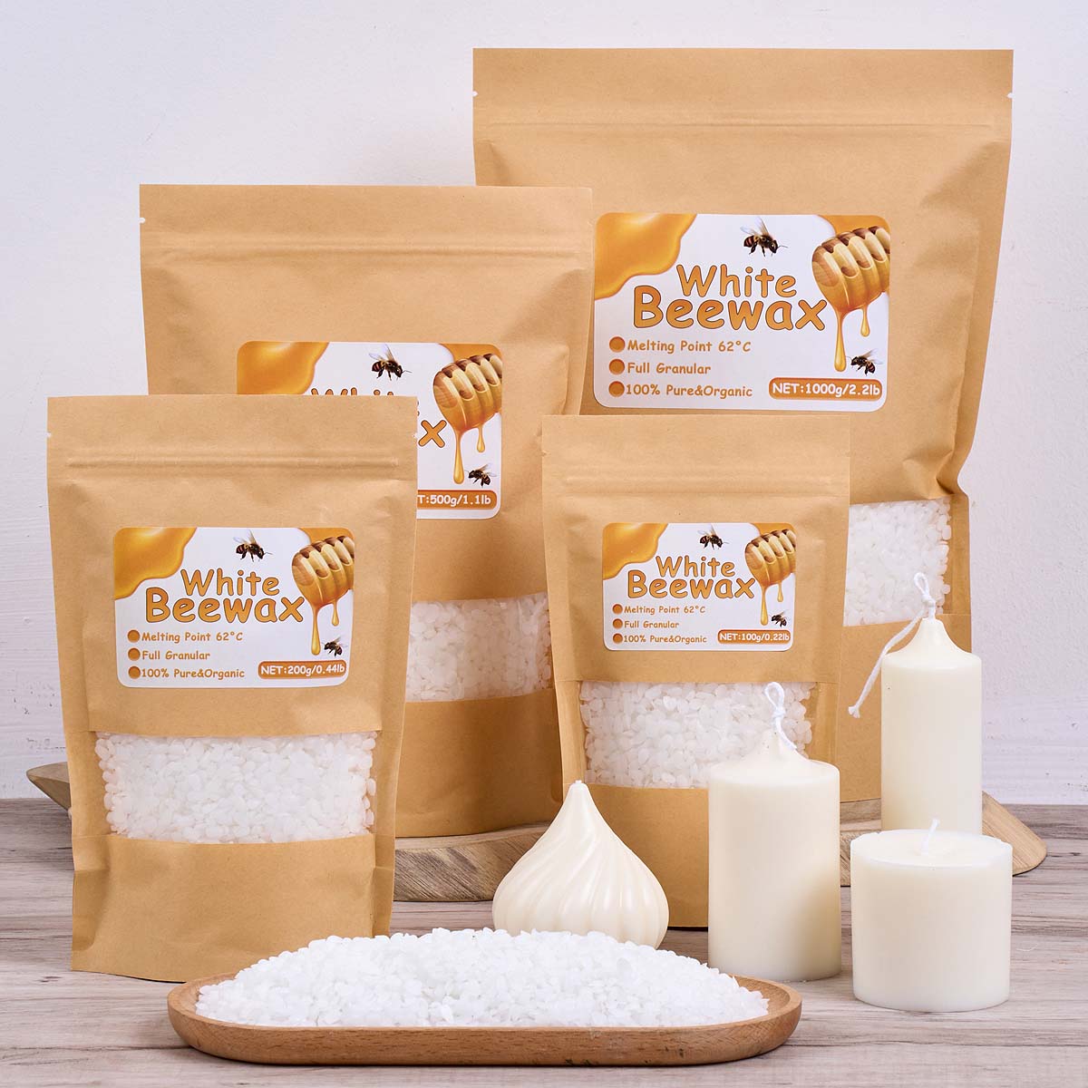 Beeswax Taper Candle - 1000g Białego Wosku Pszczelego DIY Materiały