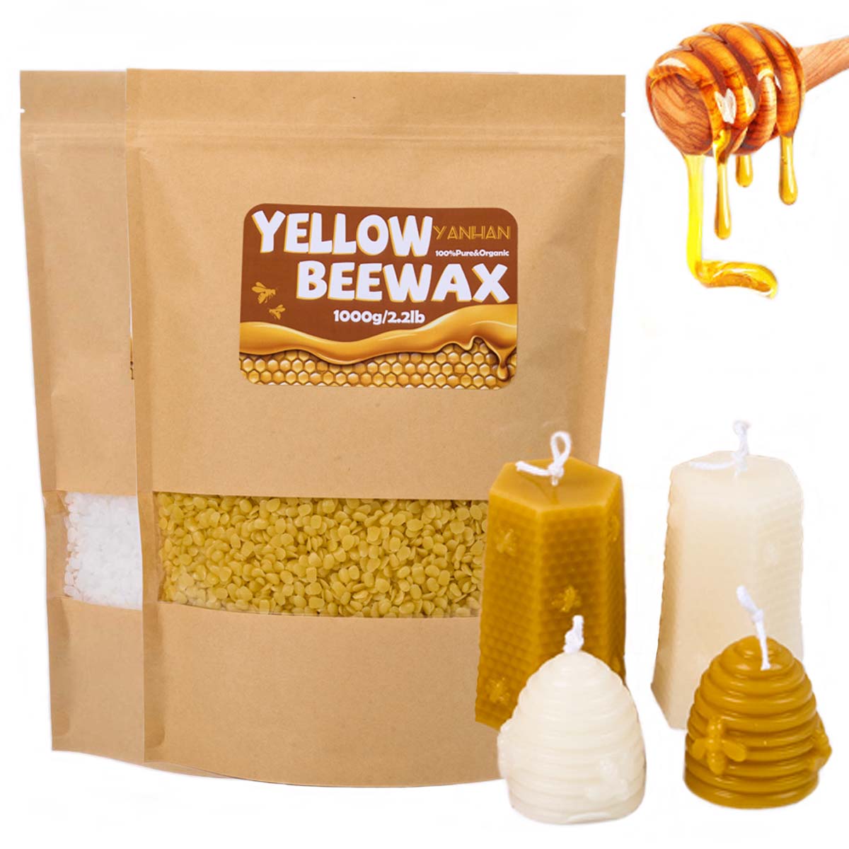 Beeswax Taper Candle - 1000g czysty naturalny granulowany biały żółty